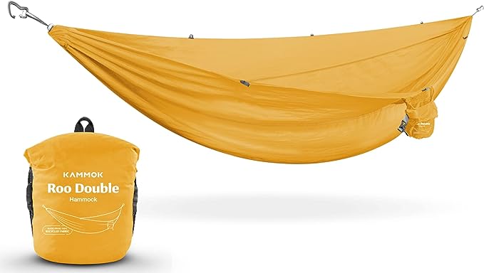 KAMMOK: Roo Double Hammock | Made from Strong & 100% Recycled Water Resistant Ripstop Fabric | Comfortable, Packable, Lightweight (Lifetime Adventure Grade Warranty), Sunflower Gold